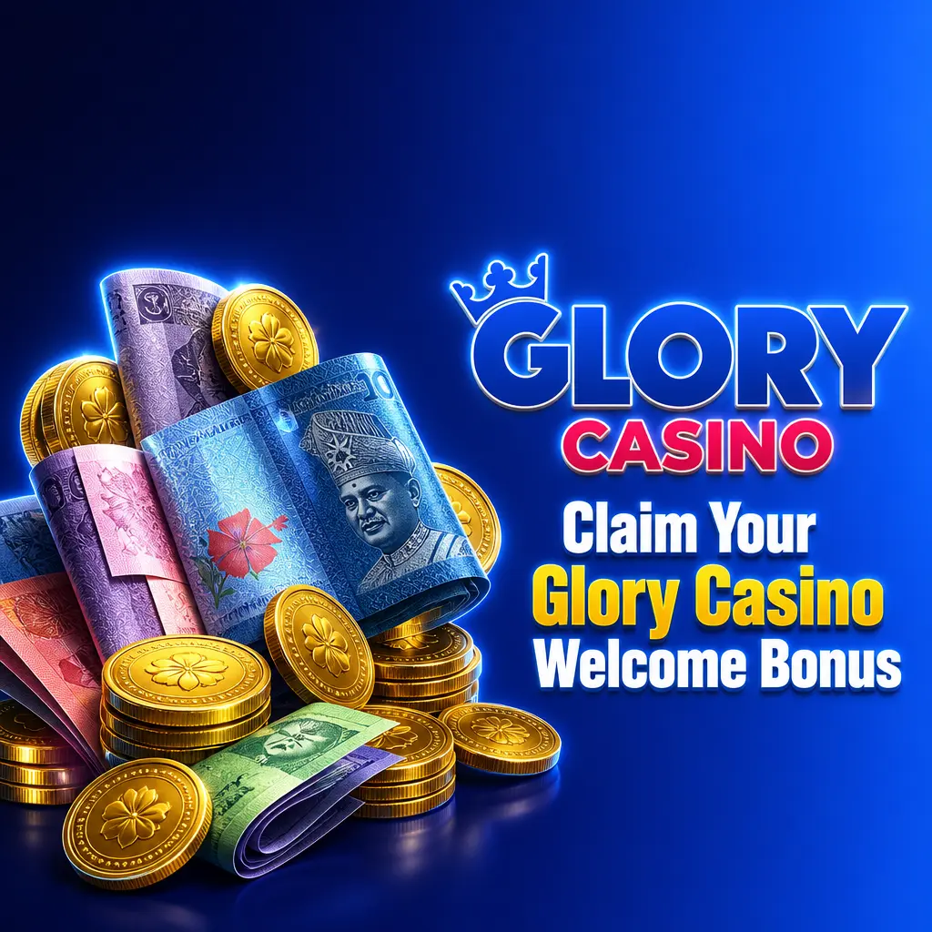 Glory Casino 100% Welcome Bonus up to RM1,300 split across sportsbook and casino first deposits with wagering requirements