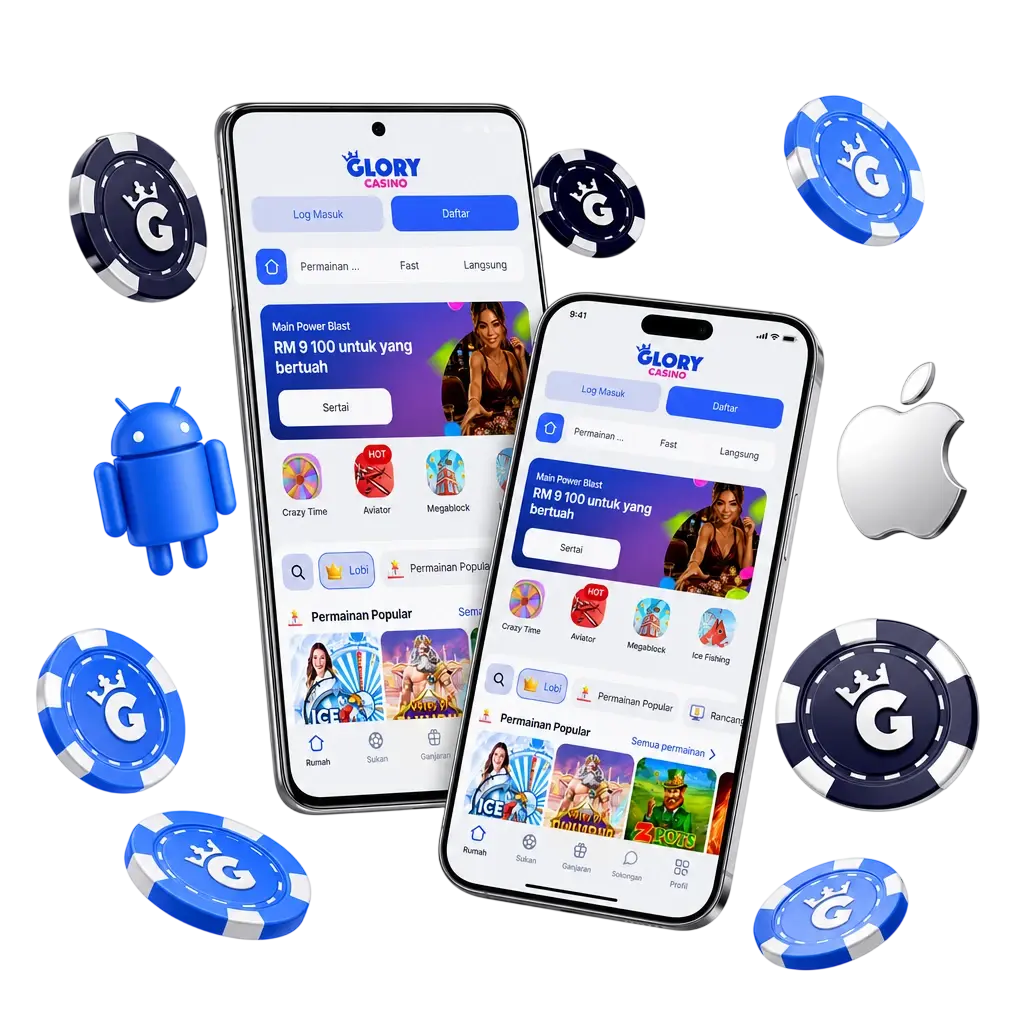 Glory Casino app for Android and iOS in Malaysia with 100% Welcome Bonus up to RM 1,300