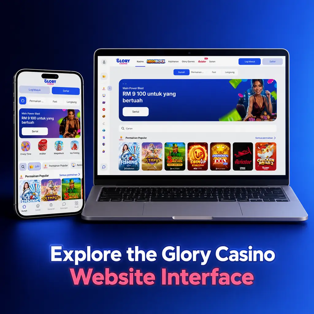 Glory Casino website navigation bar with Sports, Live Betting, Casino, and Promotions menu links