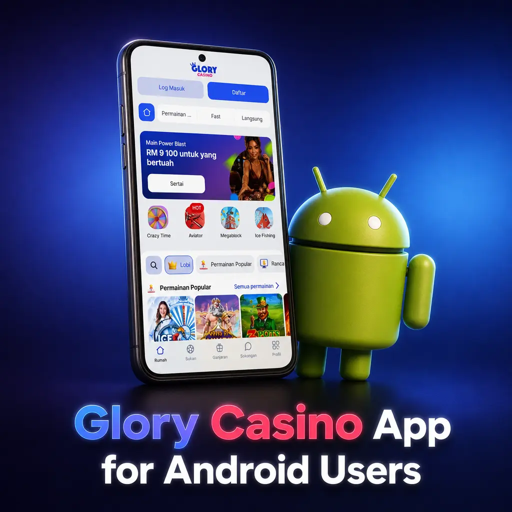 Glory Casino Android app download screen for playing casino games and sports betting in Malaysia