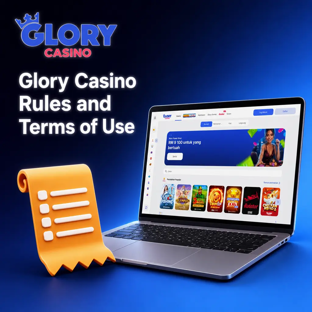 Glory Casino Malaysia rules and terms: age limit, one account per player, and MYR winnings.