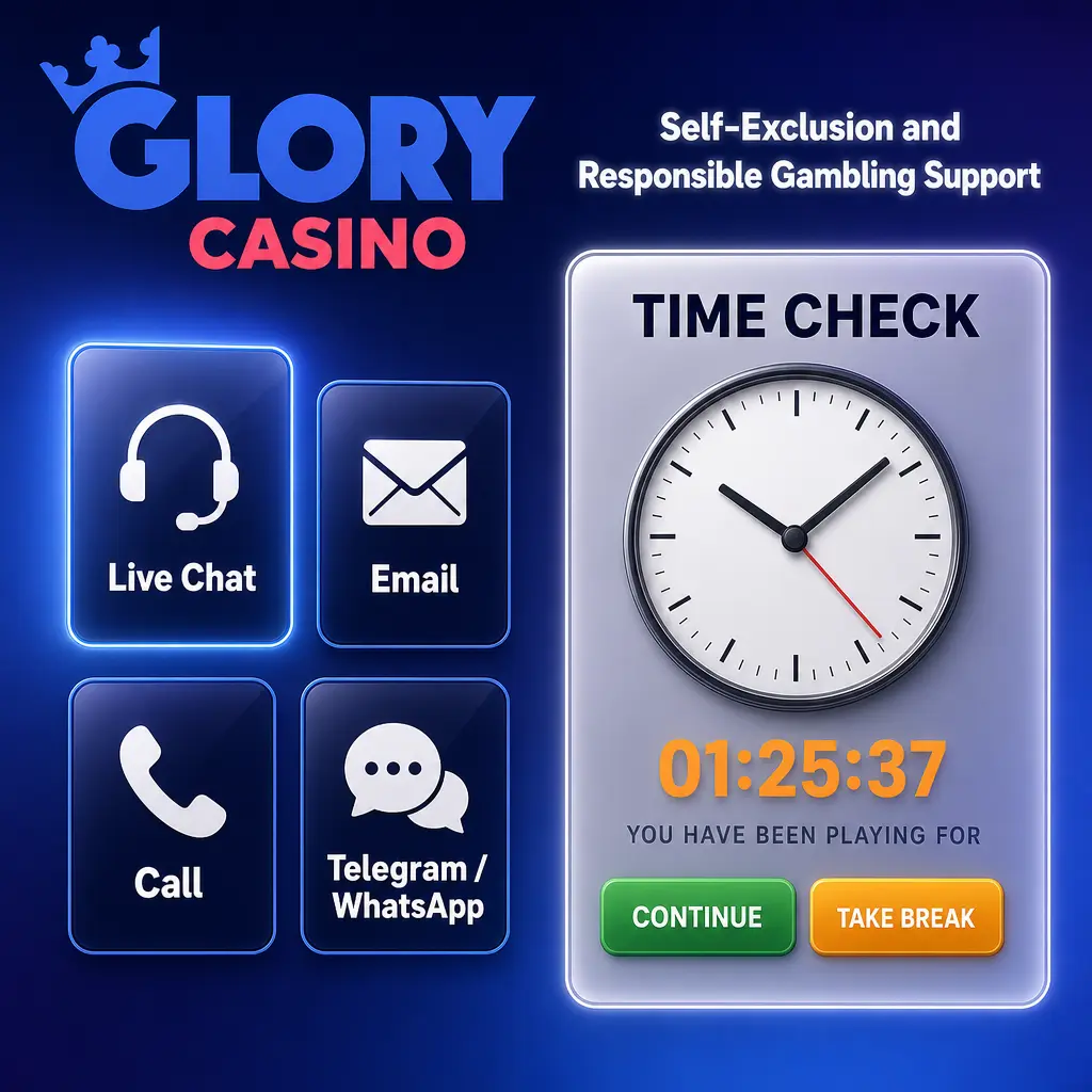 Glory Casino self-exclusion and responsible gambling support with deposit limits and cool-off period options