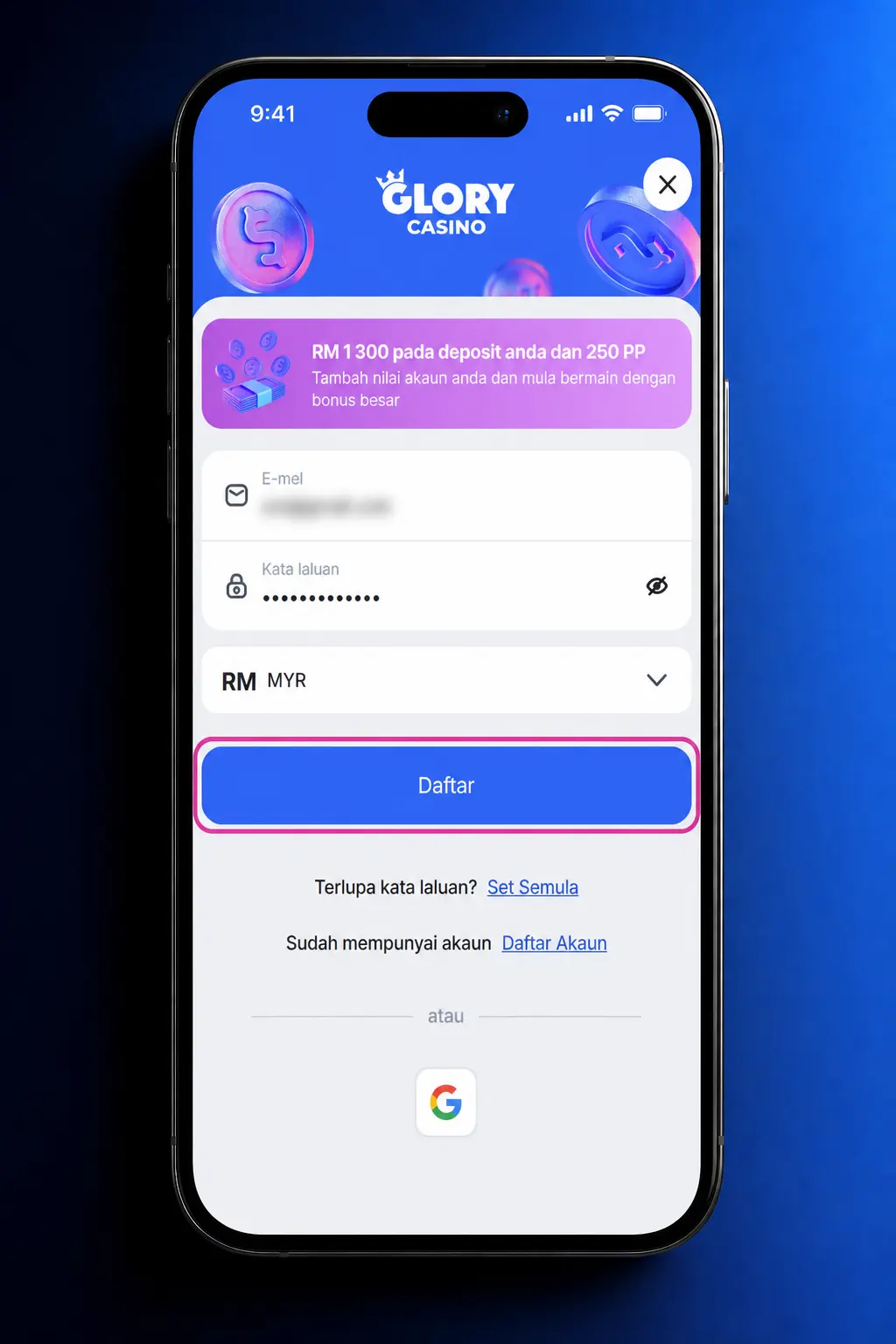 Step-by-step guide to registering, verifying, depositing, and claiming the Welcome Bonus at Glory Casino.