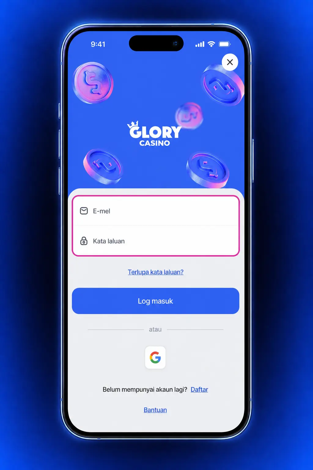 Log In to Glory Casino Online - secure account access screen with SSL encryption and 2FA login steps