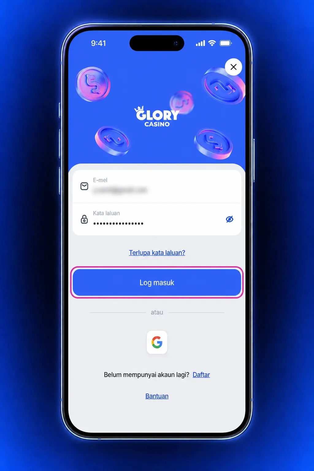 Log In to Glory Casino Online - secure login screen with SSL encryption and two-factor authentication option