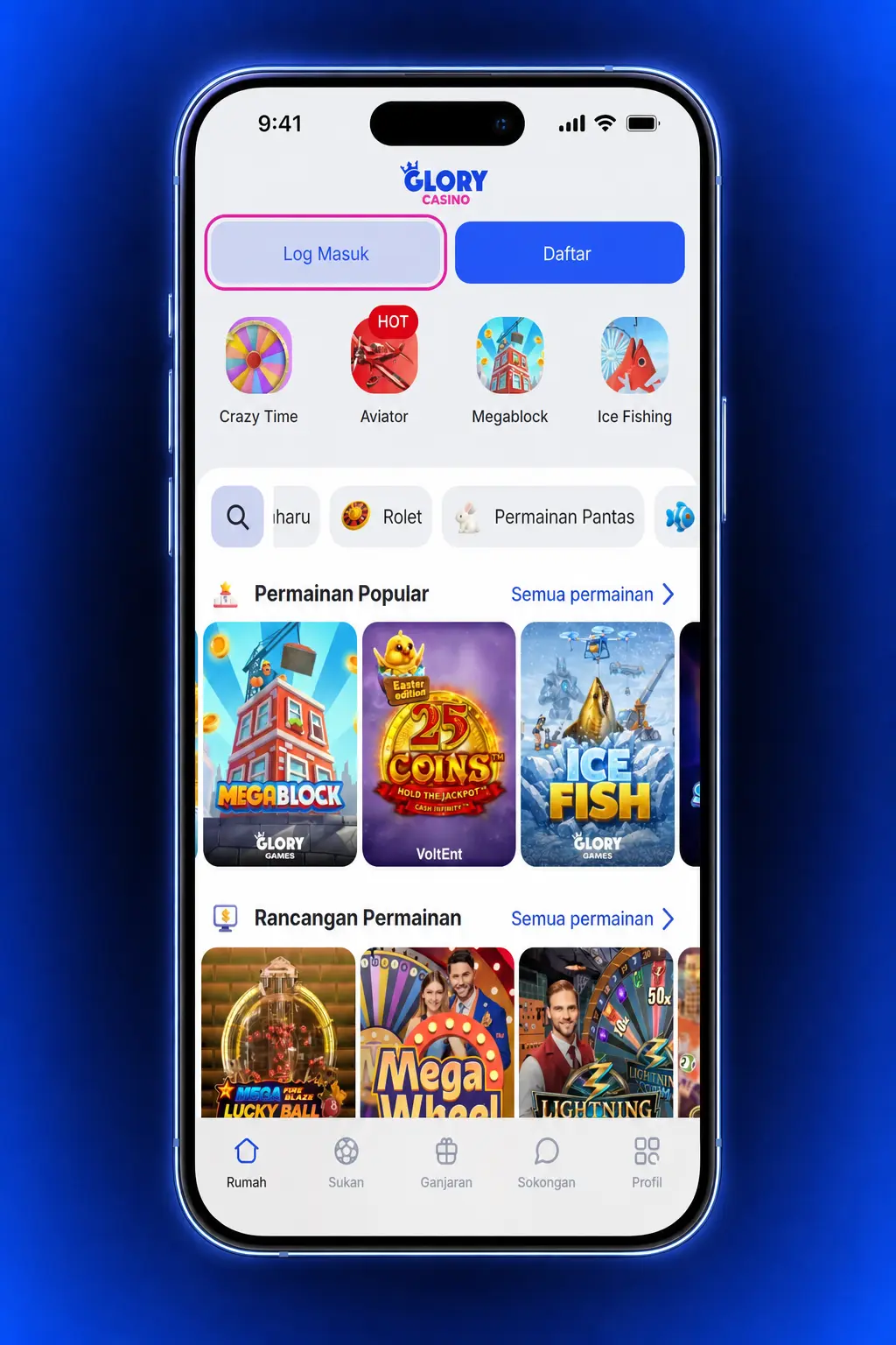 Log In to Glory Casino Online - secure SSL login screen with phone/email and password fields